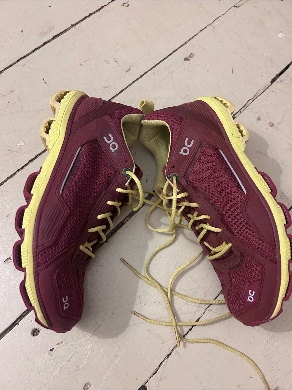On Running Women's Burgundy and Yellow Trail Sneakers